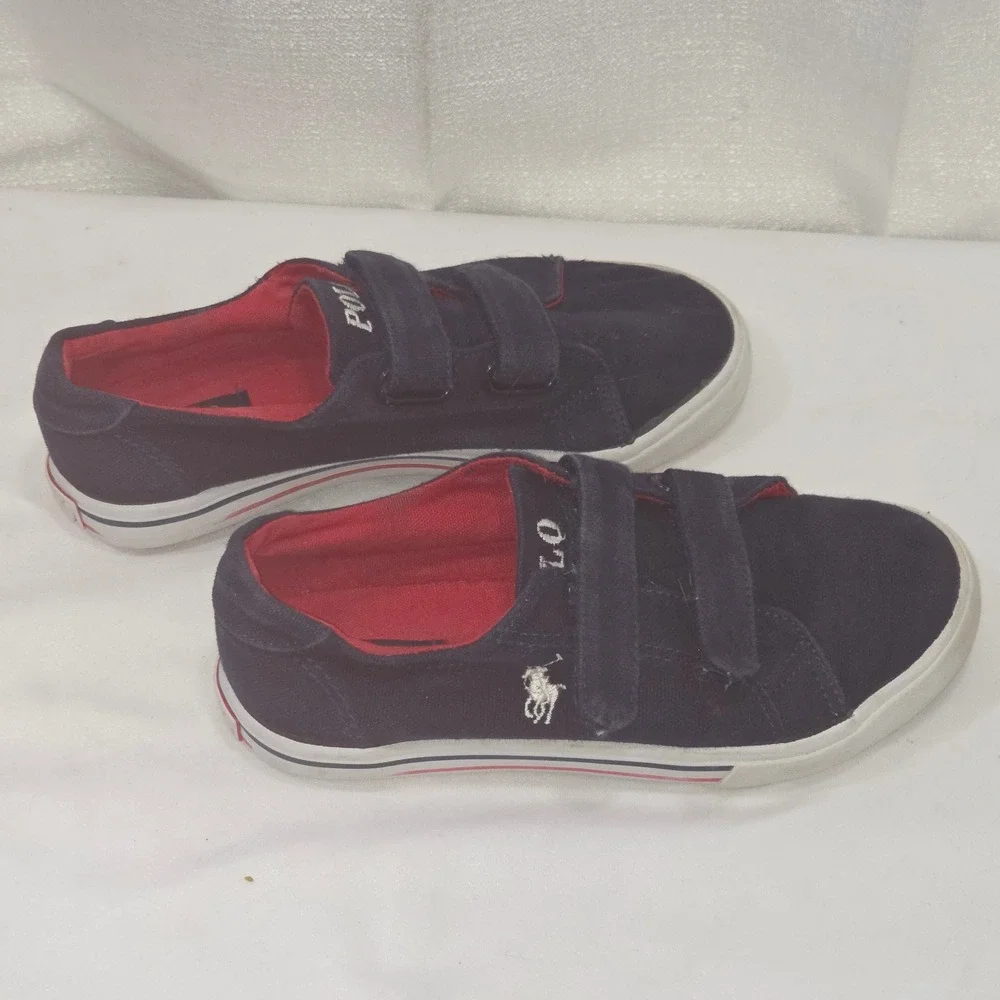 Polo Ralph Lauren Kids Slater EZ‎ Navy Blue Canvas Sneakers Size 11.5